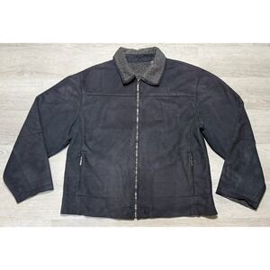 Weatherproof Faux Suede Jacket Mens Size L Black Full Zip Sherpa Lined Casual